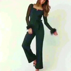 Chic Black Jumpsuit with Sheer Sleeves